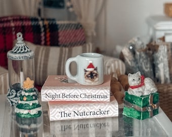 Taza navideña en miniatura para mascotas (1:12), taza de café de cerámica para casa de muñecas
