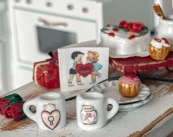 1:12 Miniature Coffee Mug Valentine’s Day Decor Hearts