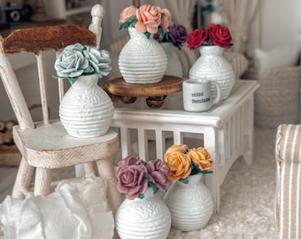 Floral Collection | Miniature Vase with Roses for Dollhouse 1:12