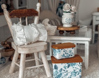 1:12 Miniature Storage Boxes, Bins with Lids | Farmhouse Shabby Chic cottage Decor |