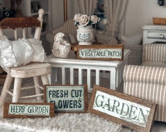 Miniature Farmhouse or Garden Signs, Shabby Chic / Dollhouse Decor 1:12 scale