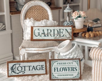 Letreros en miniatura para casas de campo o jardines, estilo shabby chic / decoración para casas de muñecas, escala 1:12