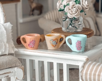 Tazas/Osos en miniatura inspirados en los años 90, arcoíris, estilo femenino.