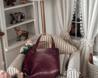 Miniature Dollhouse Tote Bag with Roses, Shabby Chic Decor (1:12 Scale)