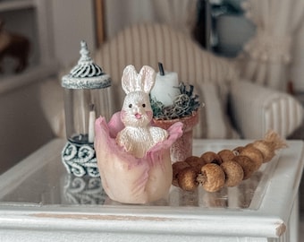 Figuras en miniatura de Pascua de primavera, decoración de conejitos, tulipanes, huevos / Figuras de jardín para casa de muñecas