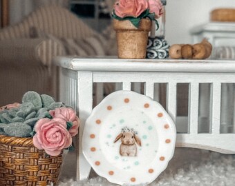 1:12 Miniature Spring Easter Theme Dollhouse Dishes Platters Bunnies Rabbits