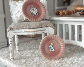 1:12 Miniature Cottagecore Dollhouse Dishes Rabbit Decor Plates Spring Easter Theme