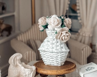 1:12 Miniature Basket with Flowers | Mini Bouquet for Dollhouse | Farmhouse Decor