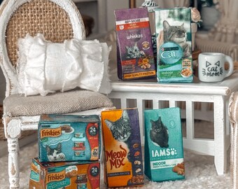 Comida para gatos de casas de muñecas / Suministros para mascotas en miniatura