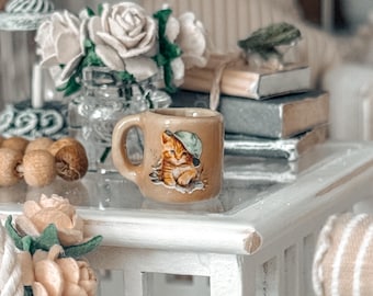 Taza de café con forma de gato en miniatura / Cerámica de gres para casa de muñecas a escala 1:12
