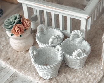 1:12 Miniature Baskets with handles | Farmhouse Shabby Chic cottage Decor | Resin Wicker