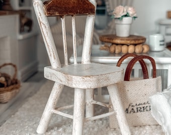 1:12 Dollhouse Chair for Dining Table | Shabby Chic Farmhouse Decor | Wooden Furniture