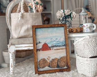 Arte de pared de casa de muñecas en miniatura de invierno / Imágenes enmarcadas acogedoras