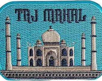 Trj Mahal Embroidered Patch, India Landmark Iron On Patches, World Travel Souvenir Badge, Aesthetic Blue Trj Mahal Embroidery for Bag Jacket