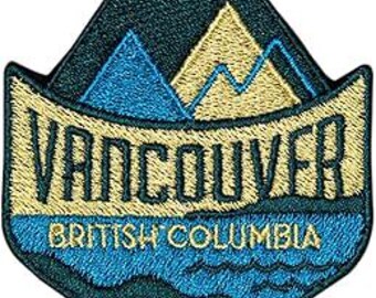 Vancouver British Columbia Patch, Canada Mountain Embroidered Iron On, Nature Hiking Travel Souvenir, PNW Adventure Badge for Hat Backpack