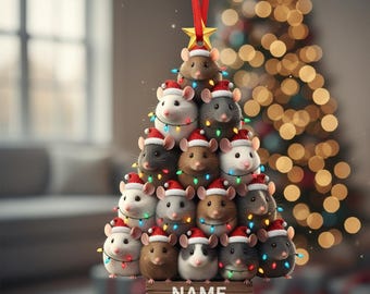 Personalized Mice Tree Christmas Ornament, Flat 2D Ornament, Christmas Tree Hanging Decor, Mice Lover Decor, Christmas Gift