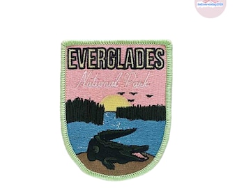 Everglades National Park Patch Iron On, Vintage Alligator Embroidery Patches for Backpacks, Florida Nature Travel Badge