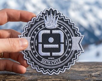 Sixth Cycle Embroidery Patch, Tactical Military Style Iron On, Sci-Fi Cyberpunk Badge, Star Emblem Applique, Black Grey White Backpack Decor
