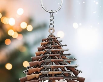 Hunting Rifle Tree Key chain, Rustic Gun-Themed Tree, Flat 2D Acrylic Gift for Hunters