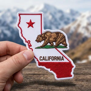 California State Shape Patch, California Republic Bear Embroidery Iron On, CA Golden State Badge, West Coast Travel Gift, Souvenir Applique