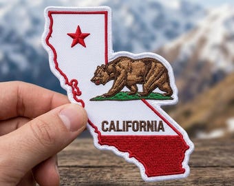 California State Shape Patch, California Republic Bear Embroidery Iron On, CA Golden State Badge, West Coast Travel Gift, Souvenir Applique