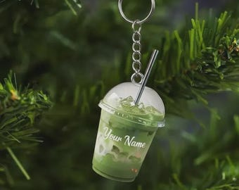 Customized Green Tea Frappe Keychain- Unique Coffee Shop Drink Keychain- Perfect Gift for Matcha Addicts and Baristas