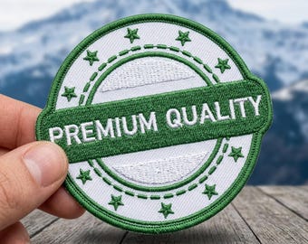 Premium Quality Embroidery Patch, Green Seal Iron On, Certified Quality Badge, Funny Gift for Friend, Aesthetic Retro Stamp Clothing Decor