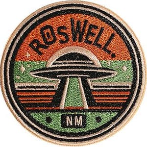 Roswell NM UFO Embroidered Patch, Alien Spaceship New Mexico Souvenir Iron On Patches, Retro Sci-Fi Badge, Travel Gift, Roswell Embroidery