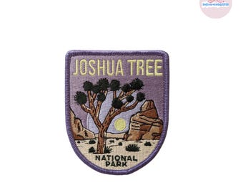 Parche del Parque Nacional Joshua Tree - Parche bordado termoadhesivo del desierto de California - Insignia vintage de puesta de sol para senderismo y viajes - Regalo para amantes de la naturaleza