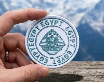 Egypt Pharaoh Embroidery Patch, King Tut Ancient Egypt Iron On, Travel Souvenir Badge, Teal White History Gift, Archaeology Art Applique