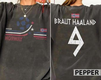 Norge Haaland Ro! Ro! Ro! Fotbollsvärld Vintage Komfortfärger T-shirt, Anpassad norska vikingar fotbollströja