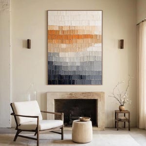 Abstraktes geometrisches Ölgemälde, Wandkunst mit Farbverlauf, minimalistisches Wanddekor für Wohnzimmer, moderne impasto Kunst in neutralen Tönen