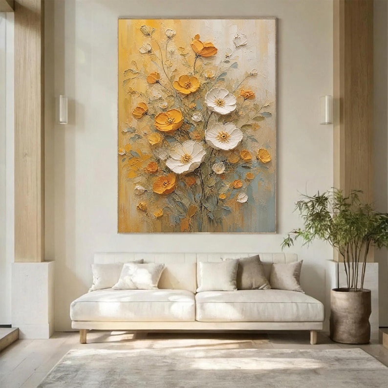 Modern Impasto Floral Oil Painting Texture Yellow And White modern-impasto-floral-oil-painting-texture-yellow-and-white