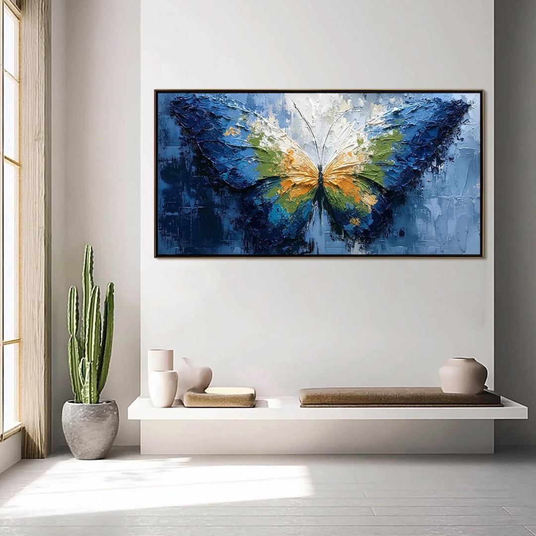 Blue Butterfly Oil Painting, Textured Wings With Impasto Brushstrokes ...