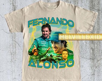 Vintages Fernando Alonso Hemd, Rennsport-Fan-Hemd, F1-Fahrer-T-Shirt, Motorsportbekleidung, Herren-Rennhemd, Formel 1 Merchandise RV142