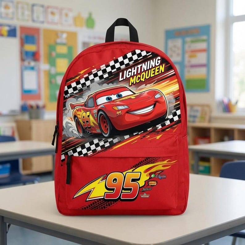 DisneyCars Lightning McQueen Backpack, Disneyland Cartoon Backpack, Back to School Bag, Pixar Cartoon Bag, Kids Backpack image 3