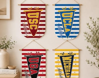 Nombre personalizado y banderín universitario. Decoración para dormitorio. Bandera personalizada para habitación, centro de mesa para fiesta de graduación, banderín universitario personalizado.