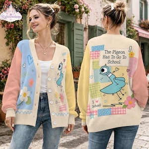 The Pigeon Has to Go to School Cardigan, Pastel Book Character Teacher Sweater, Reading Teacher Cardigan, Back to School Tee