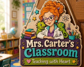 Letrero personalizado para el aula del profesor – Colgador de puerta de madera con el nombre del profesor, regalo para enseñar con el corazón