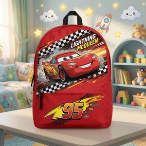 DisneyCars Lightning McQueen Backpack, Disneyland Cartoon Backpack, Back to School Bag, Pixar Cartoon Bag, Kids Backpack image 2