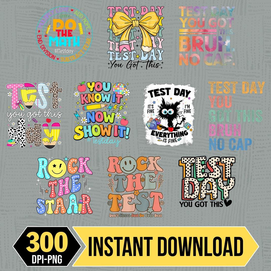 Striped Test Day Png Bundle, Matching State Testing Png, Cute School ...