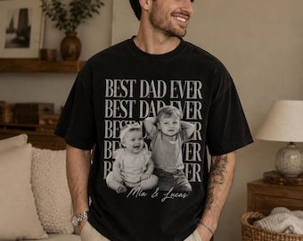 Camiseta personalizada con foto de papá, camiseta personalizada con foto de papá y fotos de los niños, camiseta vintage "El mejor papá del mundo", camiseta para el Día del Padre, regalo para papá primerizo