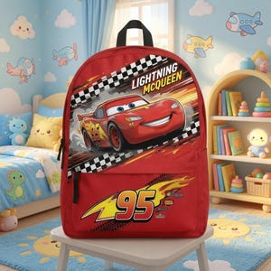 DisneyCars Lightning McQueen Backpack, Disneyland Cartoon Backpack, Back to School Bag, Pixar Cartoon Bag, Kids Backpack image 1