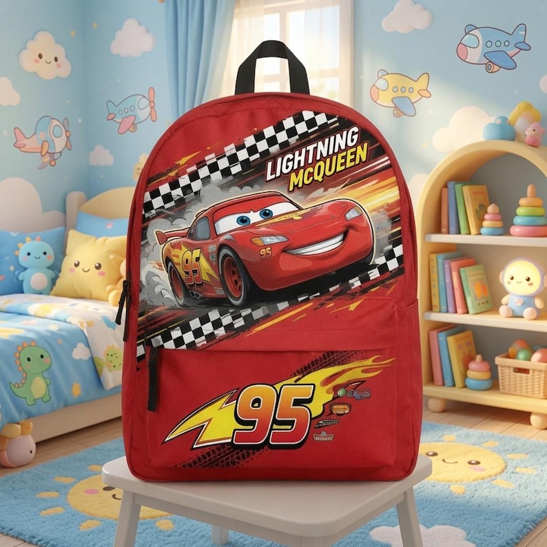 DisneyCars Lightning McQueen Backpack, Disneyland Cartoon Backpack, Back to School Bag, Pixar Cartoon Bag, Kids Backpack image 1