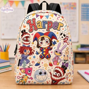 Mochila de circo digital increíble, mochila escolar de dibujos animados personalizada, bolsa para libros infantil personalizada, regalo de regreso a clases de Pomni