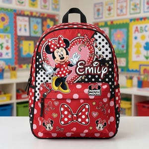 Custom Name Cute Minnie Mouse Backpack, Disneyland Back To School Bag, Kids Cartoon Backpack, Back To School, Gift For Kids Girls image 3