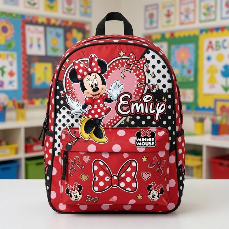 Custom Name Cute Minnie Mouse Backpack, Disneyland Back To School Bag, Kids Cartoon Backpack, Back To School, Gift For Kids Girls image 3