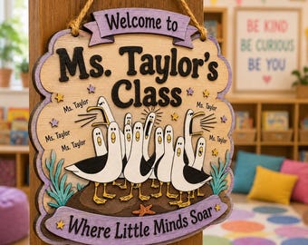 Letrero personalizado para la puerta del aula "Donde las mentes pequeñas vuelan", letrero de bienvenida personalizado para el aula, decoración de aula con temática de gansos, regalo para maestros de regreso a clases