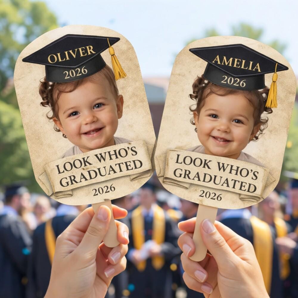 Graduation Hand Fan Custom Photo Wooden Sign, Class of 2026 Grad Gift ...