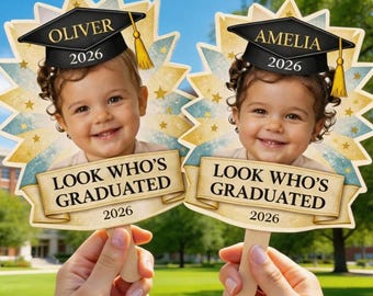 Custom Photo Grad Fan Wooden Hand Sign Class Of 2026, Personalized Graduation Party Decoration